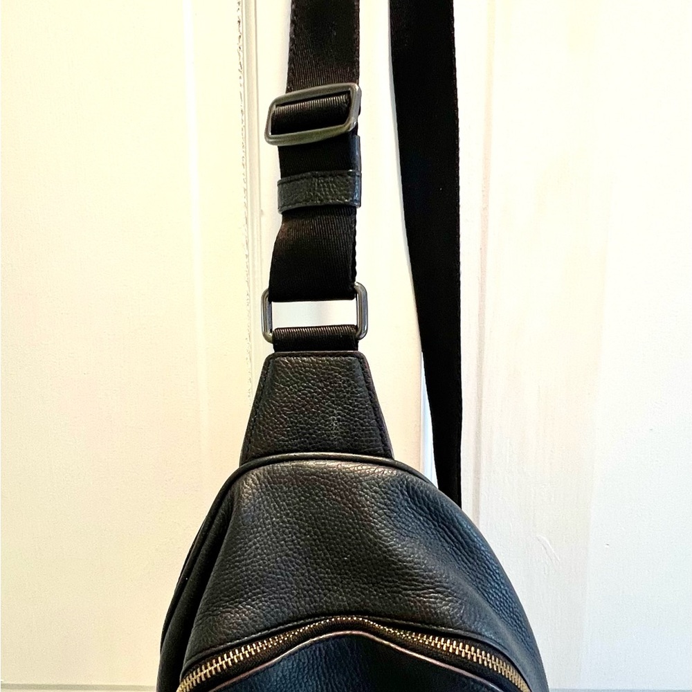 Coach Pebbled Black Leather Sling Backpack
